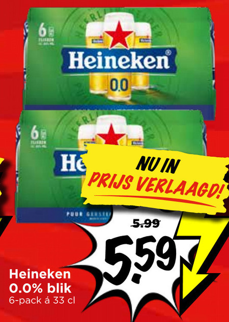 heineken 0.0 blikjes bier 6 33 verlaagd pour blik pack 5.99 folder aanbieding bij Vomar Heineken 0.0 blikje bier folder aanbieding bij Vomar - details