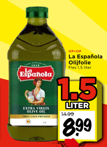 olijfolie virgin olive oil cold pressed la fles 1 5 liter folder aanbieding bij Vomar
