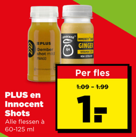 innocent fruitsmoothie gember shot mild mango ginger vitamin co new extran shots flessen ml fles folder aanbieding bij Plus
