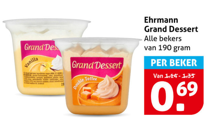 ehrmann toetje 19 grand des vanilla dessert double toffee bekers beker folder aanbieding bij Hoogvliet Ehrmann toetje folder aanbieding bij Hoogvliet - details