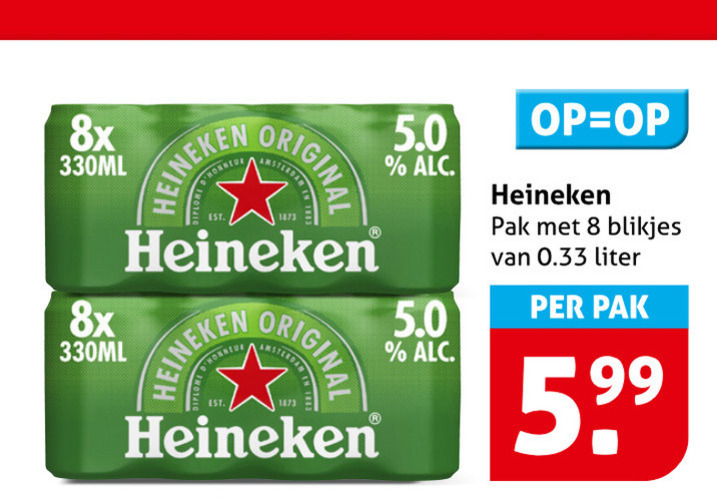 Heineken   blikje bier folder aanbieding bij  Hoogvliet - details