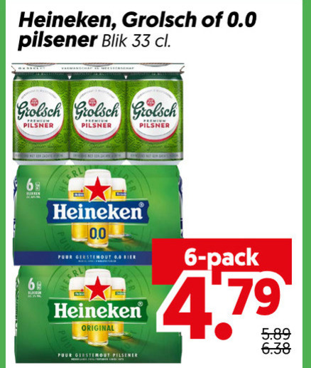 heineken 0.0 grolsch blikjes bier 6 33 pilsener blik pilsner puur gerstemout original pack folder aanbieding bij Dekamarkt Grolsch blikje bier folder aanbieding bij Dekamarkt - details