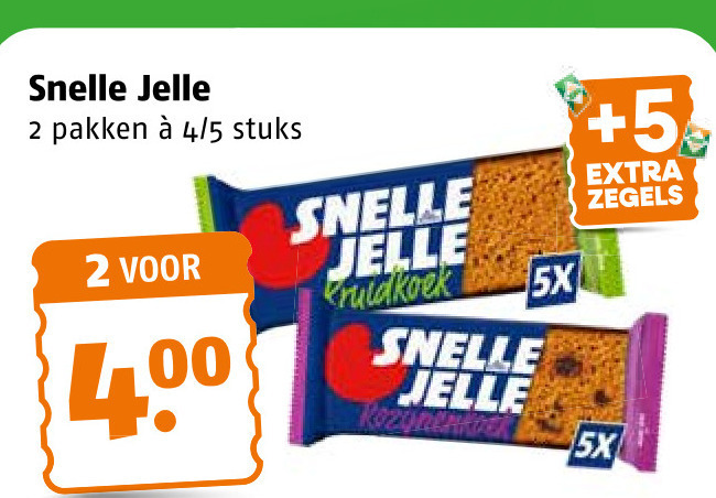 snelle jelle ontbijtkoekrepen 2 pakken 4 5 stuks 00 kruidkoek 5x zegels folder aanbieding bij Poiesz Snelle Jelle ontbijtkoekreep folder aanbieding bij Poiesz - details