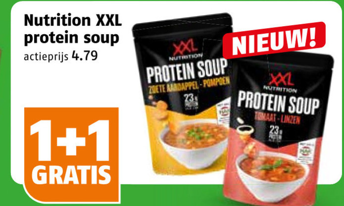 soep 1 23 nutrition xxl protein soup actieprijs zoete aardappel pompoen tomaat linzen folder aanbieding bij Poiesz