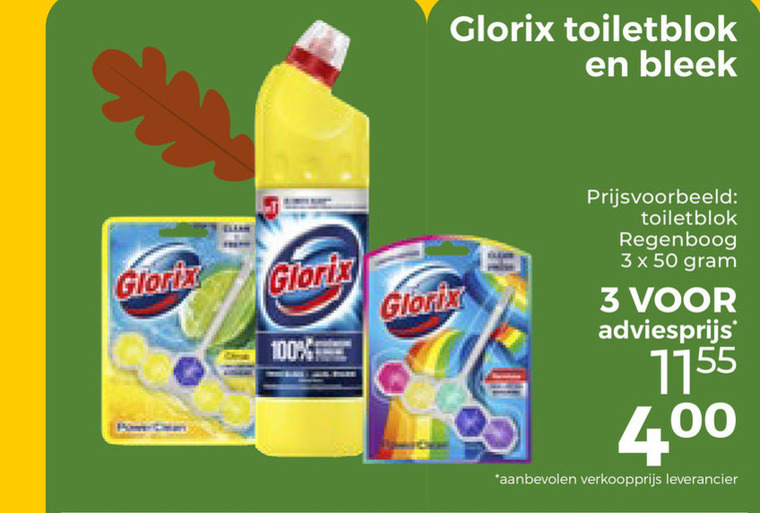 glorix toiletblok bleekmiddel 3 50 100 400 bleek regenboog folder aanbieding bij Trekpleister Glorix bleekmiddel, toiletblok folder aanbieding bij Trekpleister - details