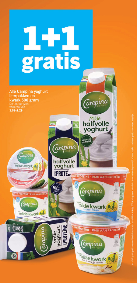 campina vruchtenyoghurt yoghurt kwark 1 2 50 55 500 varieeren milde halfvolle anno vleugje kokos rijk proteine pina volle naturel le protein man pak proof combinatie productvarianten combineren vanille b trotse folder aanbieding bij Albert Heijn Campina vruchtenyoghurt, kwark folder aanbieding bij Albert Heijn - details