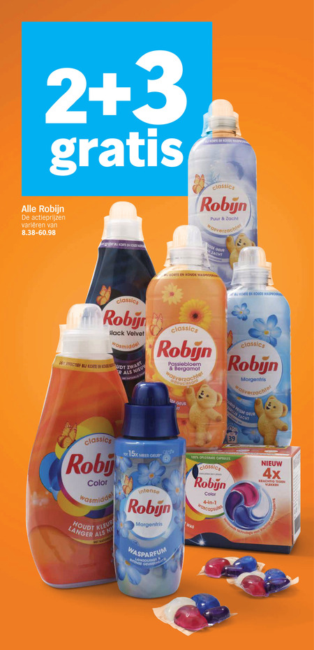 robijn wasmiddel wasverzachter 1 2 3 4 100 korte varieeren koude classics puur zacht geur black velvet 00 effectief zwart r passiebloem bergamot it morgenfris frisse color kleur langer for intense oplosbare capsules wascapsules 4x technologie vlekken folder aanbieding bij Albert Heijn Robijn wasmiddel, wasverzachter folder aanbieding bij Albert Heijn - details