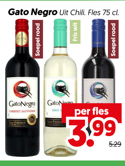 Gato Negro   rode wijn, witte wijn folder aanbieding bij  Dekamarkt - details