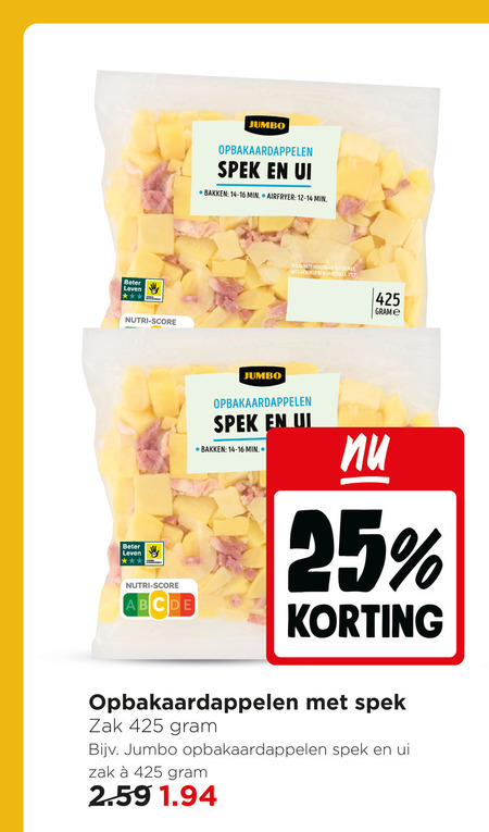 aardappelen 25 beter leven nutri score jumbo opbakaardappelen spek ui bakken min airfryer houdbaar pc zak folder aanbieding bij Jumbo