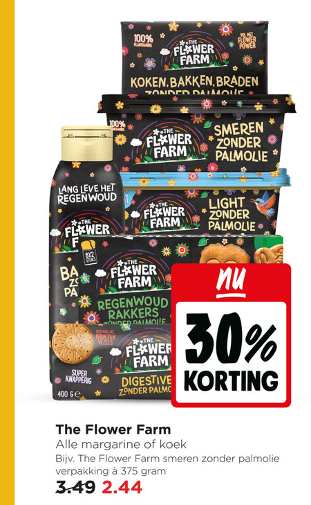 flower farm margarine olie en vetten 30 100 400 plantaardig power koken bakken braden bonded smeren palmolive light lang regenwoud super knapperig ge stuks rakkers natuurlijke vezels digestive palmen koek folder aanbieding bij Jumbo Flower Farm margarine, olie en vetten folder aanbieding bij Jumbo - details