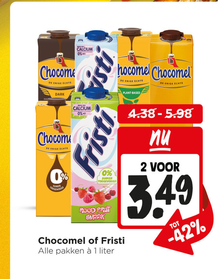 chocomel fristi chocolademelk drinkyoghurt 1 2 50 enige dark calcium vet plant based suiker rood fruit pakken liter folder aanbieding bij Jumbo Fristi chocolademelk, drinkyoghurt folder aanbieding bij Jumbo - details