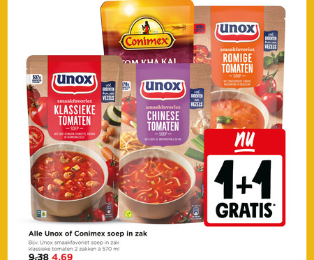 conimex unox soep 1 2 48 60 100 since groenten zak romige tomaten zongedroogde tomaat mascarpone basilicum vezels leven klassieke grof gesneden courgette paprika gehaktballetjes chinese lente ui mie ml zakken folder aanbieding bij Jumbo Conimex soep folder aanbieding bij Jumbo - details