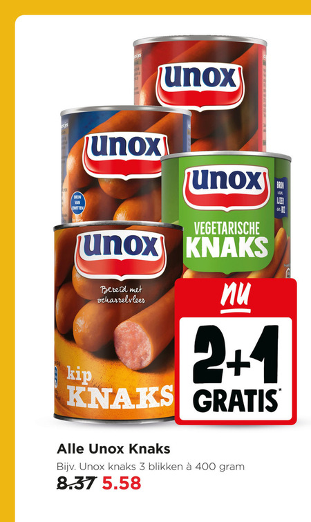 unox knakworsten 1 2 3 400 eiwitten re vegetarische knaks kip bereid scharrelvlees blikken folder aanbieding bij Jumbo Unox knakworst folder aanbieding bij Jumbo - details