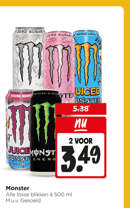 monster energiedrank 2 500 zero sugar mango viking berry taurine energy blikken ml gekoeld folder aanbieding bij Jumbo Monster energiedrank folder aanbieding bij Jumbo - details