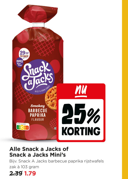 snack a jacks rijstwafels 25 fried nutri score rice corn cakes smokey barbecue paprika flavour zak folder aanbieding bij Jumbo Snack a Jacks rijstwafels folder aanbieding bij Jumbo - details