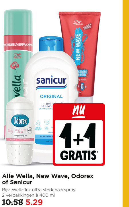 odorex sanicur new wave wella douchegel deodorant hairspray 1 2 400 1000 original bath shower dermo sensitive care cares for skin alcohol anti transpirant vochtbalans huid soft complex natuurlijk strong hold wellaflex ultra haarspray ml folder aanbieding bij Jumbo New Wave douchegel, hairspray folder aanbieding bij Jumbo - details