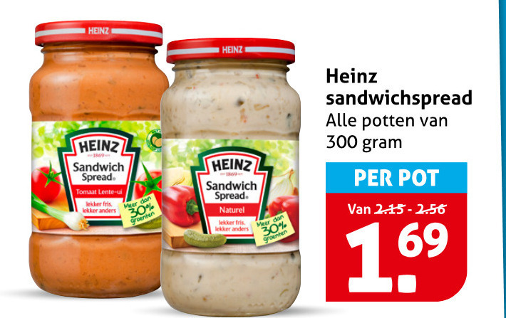 heinz sandwich spread 30 300 naturel sandwichspread potten pot tomaat lente uil fris groenten folder aanbieding bij Hoogvliet Heinz sandwich spread folder aanbieding bij Hoogvliet - details
