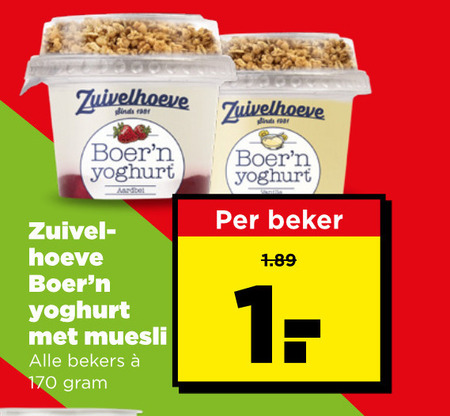 zuivelhoeve vruchtenyoghurt yoghurt aardbei zuivel hoeve muesli bekers beker folder aanbieding bij Plus Zuivelhoeve vruchtenyoghurt folder aanbieding bij Plus - details