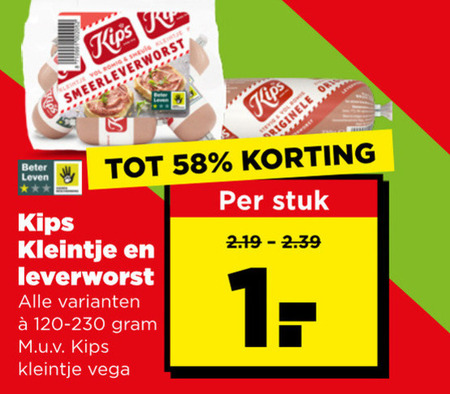 kips leverworst kleintje smeerleverworst beter leven vega stuk folder aanbieding bij Plus Kips leverworst folder aanbieding bij Plus - details
