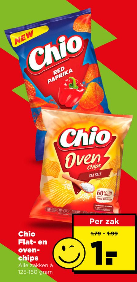 chio chips 60 new red paprika oven sea salt less baked fried luchtig krokant zakken zak folder aanbieding bij Plus Chio chips folder aanbieding bij Plus - details