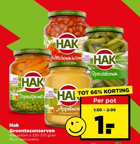 hak appelmoes groenteconserven 12 100 natuurlijke ingredienten witte bonen tom score doperwtjes nutri potten 330-370 open sperziebonen pot folder aanbieding bij Plus Hak appelmoes, groenteconserven folder aanbieding bij Plus - details
