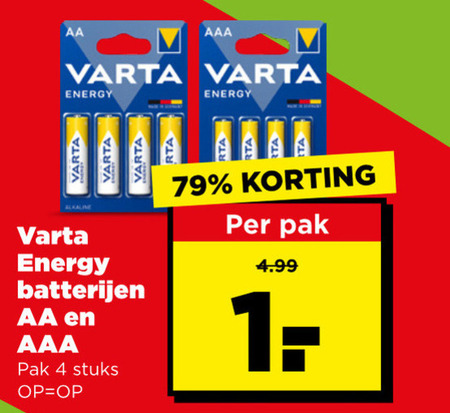 varta batterijen 1 4 aa aaa energy alkaline pak stuks folder aanbieding bij Plus Varta batterij folder aanbieding bij Plus - details