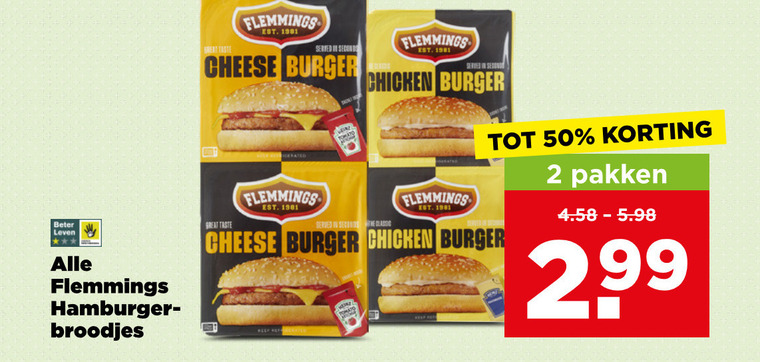 flemmings hamburger broodje 2 50 1901 beter leven broodjes taste second cheese burger tomato chicken classic pakken folder aanbieding bij Plus Flemmings hamburger broodje folder aanbieding bij Plus - details