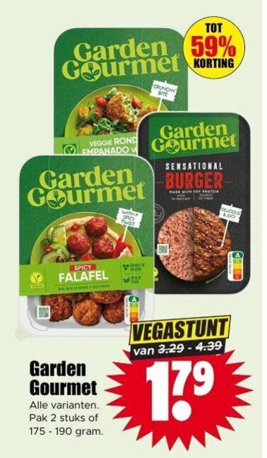 garden gourmet vegetarisch 2 bite veggie rond sensational burger spicy falafel pak stuks 17 folder aanbieding bij Dirk Garden Gourmet vegetarisch folder aanbieding bij Dirk - details