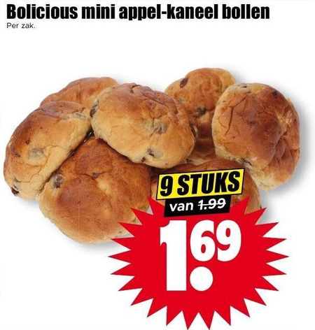 bolletjes 9 mini appel kaneel bollen zak stuks 1 69 folder aanbieding bij Dirk