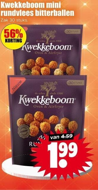 kwekkeboom bitterballen 30 1000 mini rundvlees zak stuks 30stuks oven airfryer folder aanbieding bij Dirk Kwekkeboom bitterballen folder aanbieding bij Dirk - details