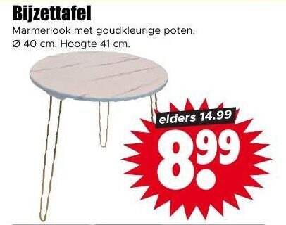 bijzettafel 40 marmerlook goudkleurige poten cm hoogte elders folder aanbieding bij Dirk