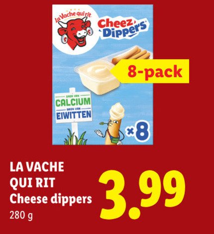 la vache qui rit kaassnacks 8 calcium eiwitten cheese dippers cheez pack 3.99 folder aanbieding bij Lidl La Vache Qui Rit kaassnacks folder aanbieding bij Lidl - details