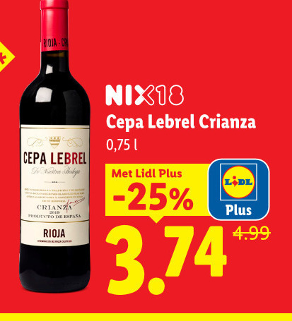 rode wijn rioja crianza nix18 folder aanbieding bij Lidl