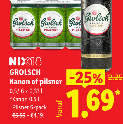 grolsch speciaalbieren blikjes bier 6 meesterschap pilsner pils kanon end zachte nix18 5 33 l pack folder aanbieding bij Lidl Grolsch blikje bier, speciaalbier folder aanbieding bij Lidl - details