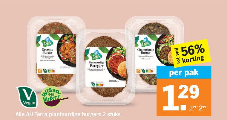 vegetarisch 2 6 60 terra groente burger broccoli paprika champion wissel plantaardige vitamine burgers stuks champignon rijk pak folder aanbieding bij Albert Heijn