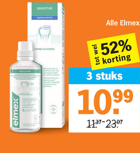 elmex tandpasta mondwater 3 24 100 sensitive gentle care mondspoeling save toor white fluoride effective uur bescherming gevoelige zachte reiniging stuks folder aanbieding bij Albert Heijn Elmex mondwater, tandpasta folder aanbieding bij Albert Heijn - details