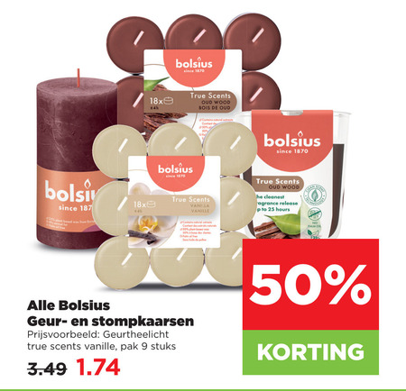 Bolsius   stompkaarsen folder aanbieding bij  Plus - details