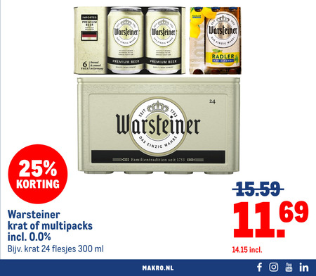 warsteiner krat bier 6 24 25 300 imported premium beer perfectly balanced seit das einzig wahre naturally brewed to purity pack germany quality from seed german radler multipacks 0.0 ei familientradition ml you tube folder aanbieding bij Makro Warsteiner krat bier folder aanbieding bij Makro - details
