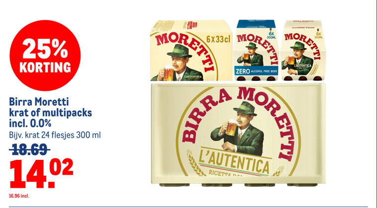 birra moretti krat bier blikjes 24 25 300 multipacks 0.0 ml 6x 300ml boretti zero alcohol free beer ricetta folder aanbieding bij Makro Birra Moretti blikje bier, krat bier folder aanbieding bij Makro - details
