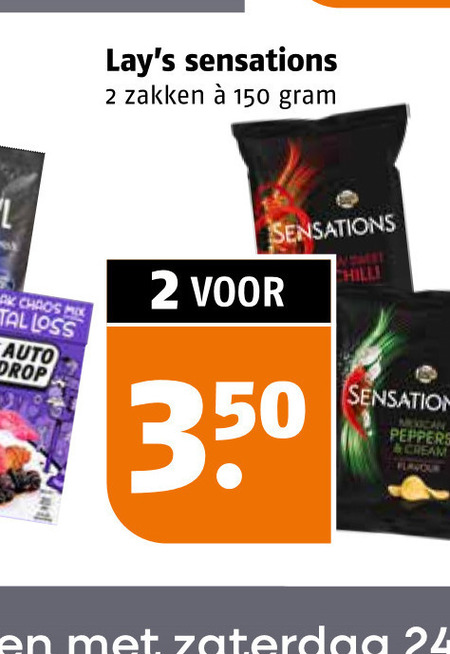 lays chips 2 24 150 350 chaos mix loss auto drop sensations zakken chilli peppers cream flavour zaterdag folder aanbieding bij Poiesz Lays chips folder aanbieding bij Poiesz - details