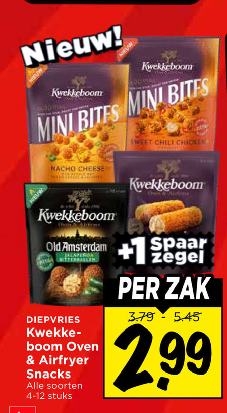 kwekkeboom bitterballen kroketten snacks mini bites nacho cheese old amsterdam tellen diepvries boom oven airfryer soorten stuks sweet chili chicken 1 spaar zegel zak folder aanbieding bij Vomar Kwekkeboom snack, kroket folder aanbieding bij Vomar - details