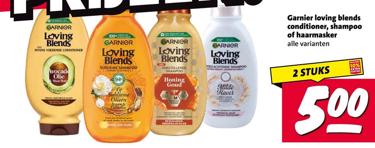 garnier loving blends shampoo conditioner 2 10 100 500 voedende avocado olie bot sublieme argan camelia honing goud homing verzachtende milde haver hood haarmasker stuks folder aanbieding bij Nettorama Garnier Loving Blends shampoo, conditioner folder aanbieding bij Nettorama - details