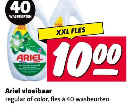 ariel wasmiddel 40 1000 wasbeurten pack xxl fles vloeibaar regular color folder aanbieding bij Nettorama Ariel wasmiddel folder aanbieding bij Nettorama - details