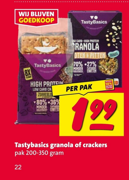crackers muesli 10 22 80 high protein carb cr minder pitten pak granola folder aanbieding bij Nettorama