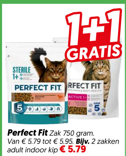 perfect fit kattenvoer 1 2 750 sterile whole body health active total zak zakken adult indoor kip folder aanbieding bij Dekamarkt Perfect Fit kattenvoer folder aanbieding bij Dekamarkt - details