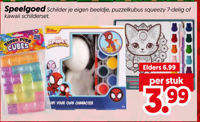 schilderset 7 speelgoed schilder beeldje puzzelkubus squeezy delig rise cubes train spidey amazing friends paint your character elders stuk 3.99 folder aanbieding bij Dekamarkt