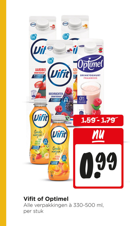 vifit optimel drinkyoghurt 100 200 260 planet proof bosvruchten perzik aardbei vitaminen afweersysteem framboos b suiker ml kiwi banaan coll abrikoos yoghurt vet stuk folder aanbieding bij Jumbo Vifit drinkyoghurt folder aanbieding bij Jumbo - details
