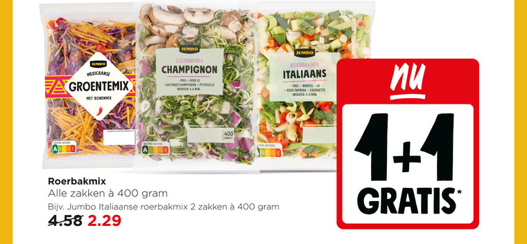groentenpakket 1 2 400 jumbo mexicaanse fa groentemix bonenmix nutri score roerbakmix champignon prei rode ui kastanjechampignons peterselie wokken min gebruiken zakken italiaanse italiaans wortel paprika courgette be folder aanbieding bij Jumbo