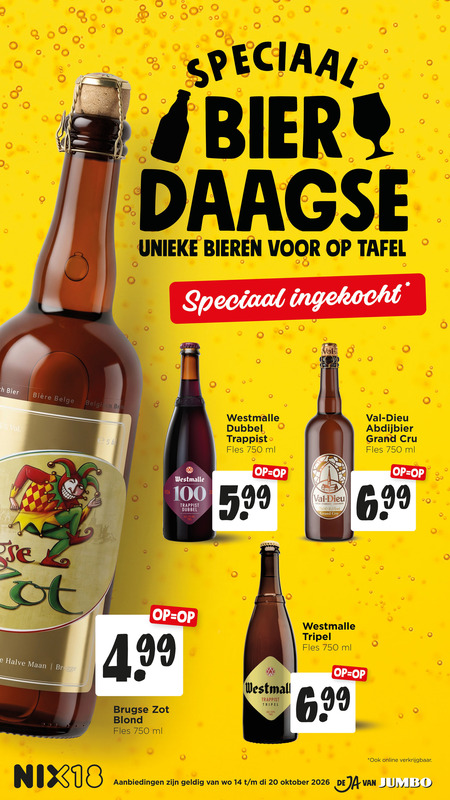 speciaalbieren 5 8 14 18 20 100 750 1926 bier belge bieren tafel ingekocht brit trappist e56 westmalle dubbel fles ml 99 pot halve maan brugge val biere 10 grand cru abdijbier brugse blond tripel co online oktober jumbo folder aanbieding bij Jumbo
