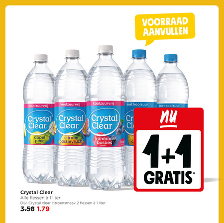 crystal clear fruitdrank 1 2 koolzuurvrij koolzuur appel peer citroen framboos bosbes cr flessen liter citroensmaak folder aanbieding bij Jumbo Crystal Clear fruitdrank folder aanbieding bij Jumbo - details